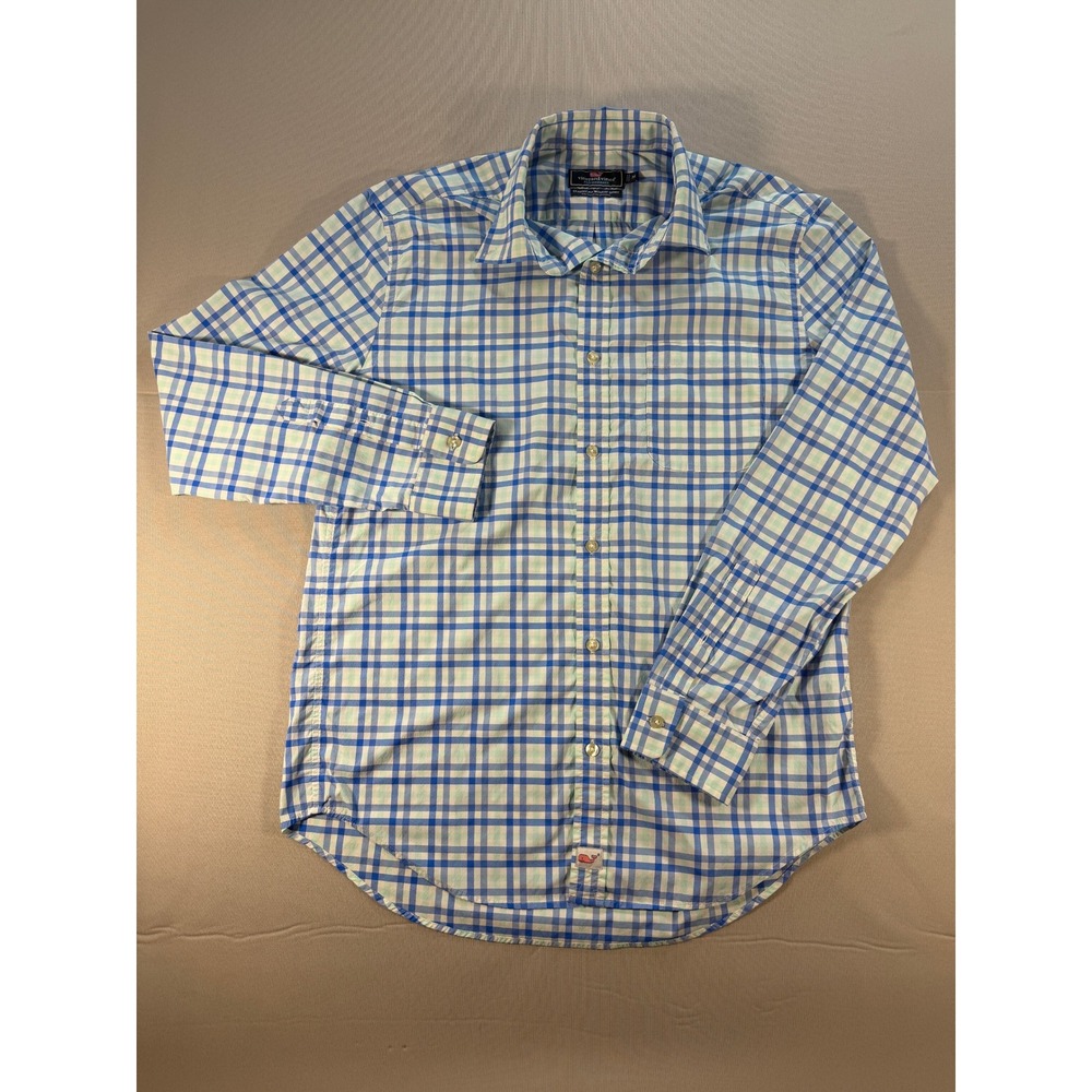 Vineyard Vines Performance Murray Shirt Mens M Classic Fit Blue Gingham 1W1820